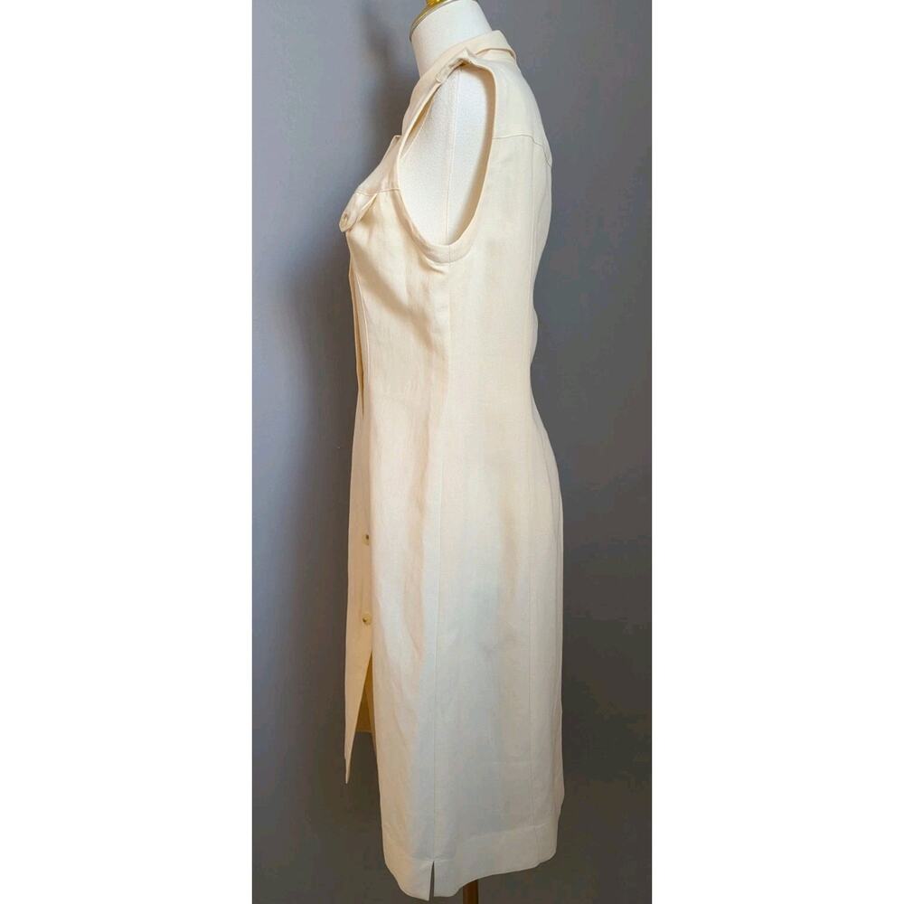 Lacoste Cream Sleeveless Shirt Dress Sz 10 Linen Button Front Coastal Travel - Picture 2 of 7